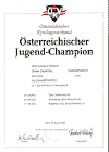 První Akimův šampionát - diplom Rakouského šampiona mladých.