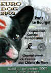 Katalog evropské výstavy v Paříži 2002. Katalogy mezinárodních výstav pod patronací FCI musí mít na titulní straně znak FCI.
